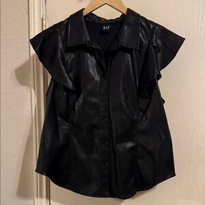 GAP Women's Black Faux Leather Blouse